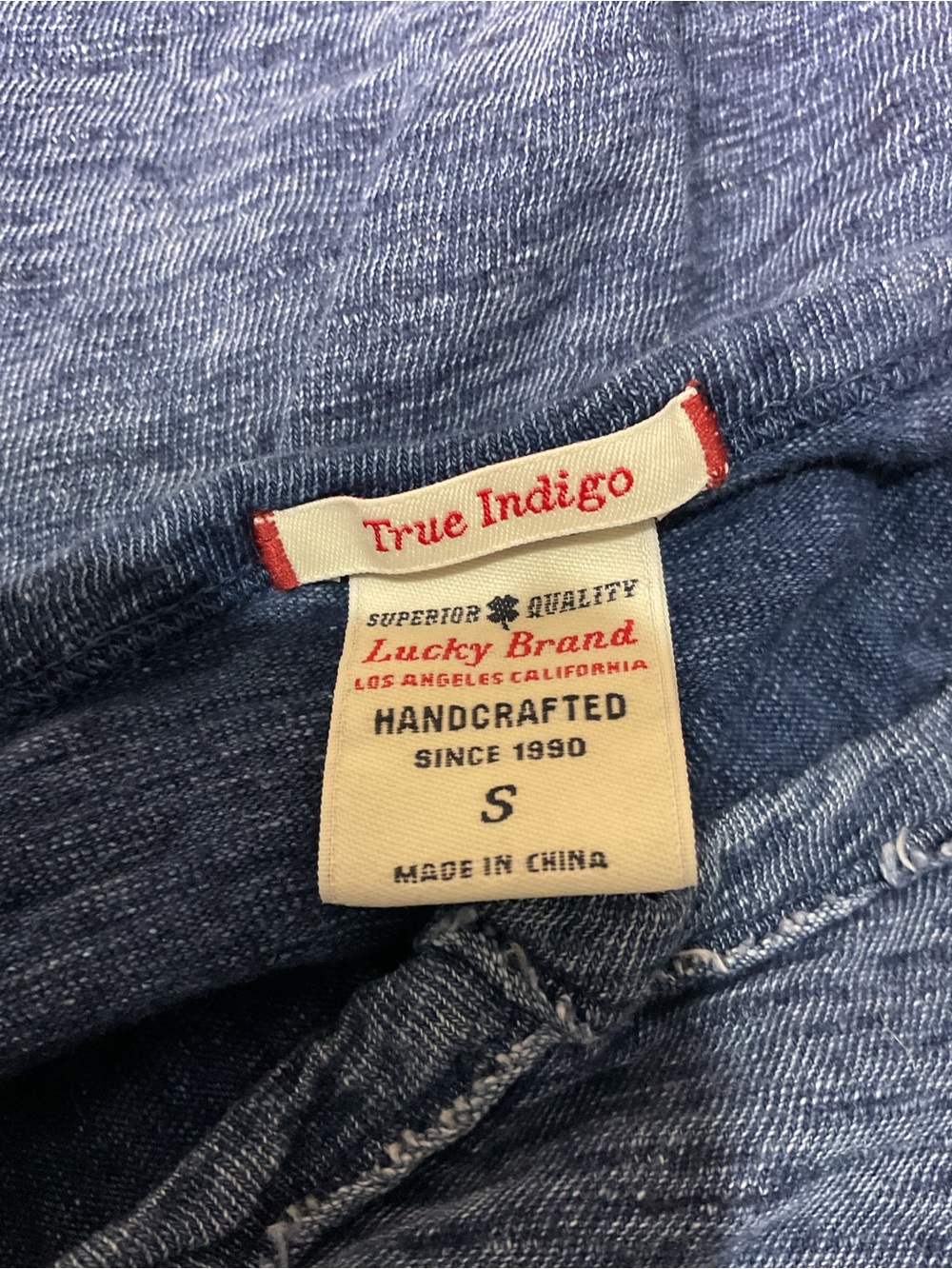 Lucky Brand True Indigo Long Sleeve Tee Small Blue Slub Knit Casual Boho Top - Picture 4 of 5